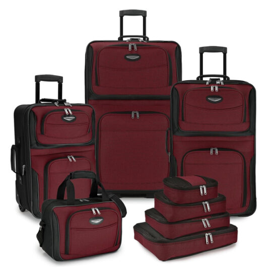 8-piece travel select Amsterdam upright rolling luggage set for $141